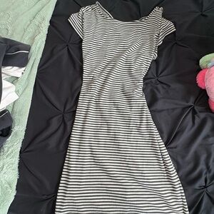 Teeze Me Black and White Striped Midi Dress